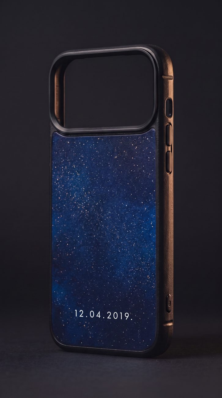 A Kase Artist case printed in deep indigo with a date in small white type