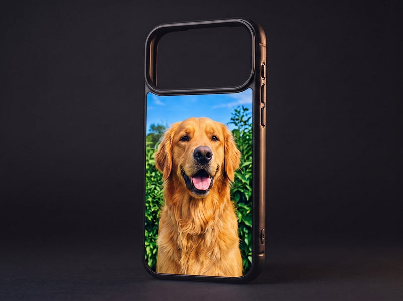 PrintGuard Mag, a Kase Artist case printed with a photograph of a dog, the magnet ring hidden inside the back