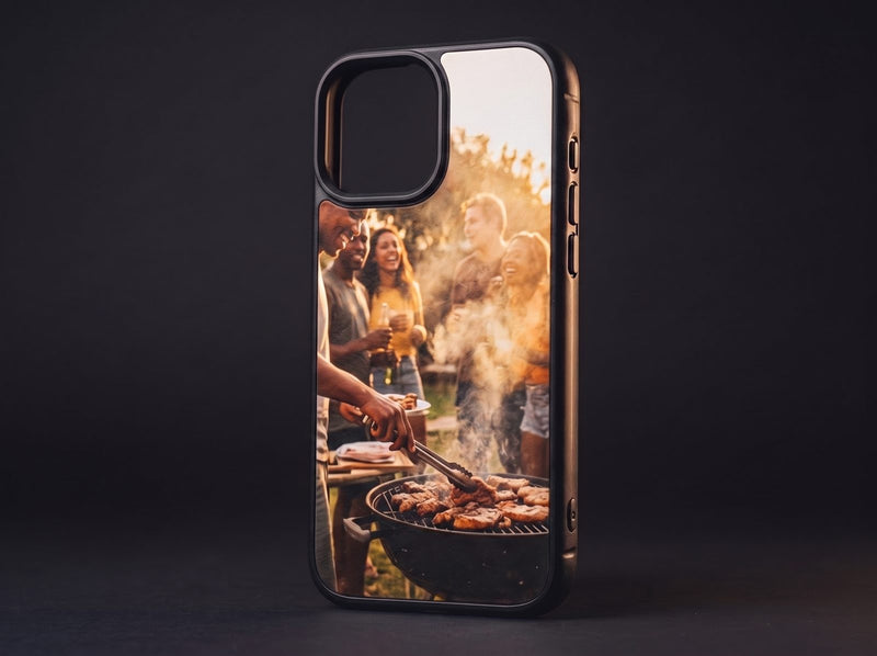 PrintGuard, a Kase Artist case printed with a photograph of friends around a braai