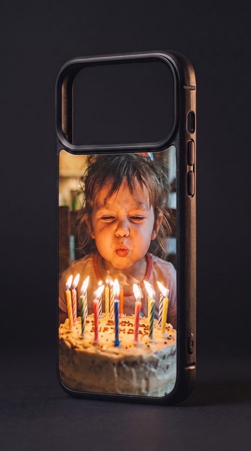 A Kase Artist case printed with a photograph of a child blowing out birthday candles